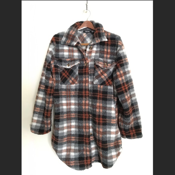 Brown plaid Style One fleece jacket - Picture 3 of 9